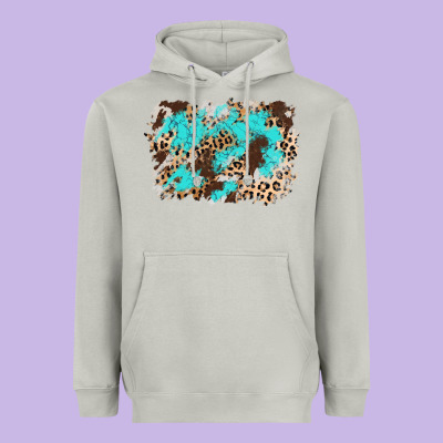 Cowhide Leopard Turquoise Background Heavyweight Hoodie Designed By Adodesignshop