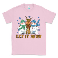 Bubblegum Pink let it snow reindeer snowman Classic Tee - CowGirlArtShop