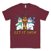 Burgundy let it snow reindeer snowman Classic Tee - CowGirlArtShop