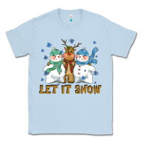 Dusty Blue let it snow reindeer snowman Classic Tee - CowGirlArtShop