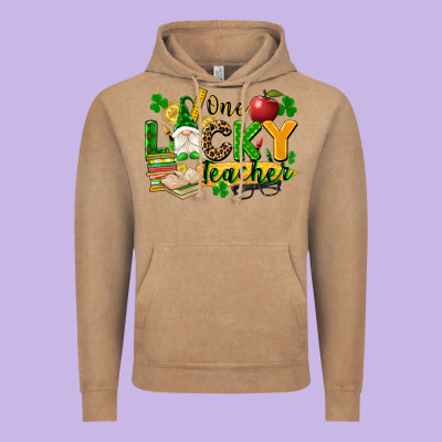 One Lucky Teacher Vintage Hoodie Designed By Fadigitalartstudio