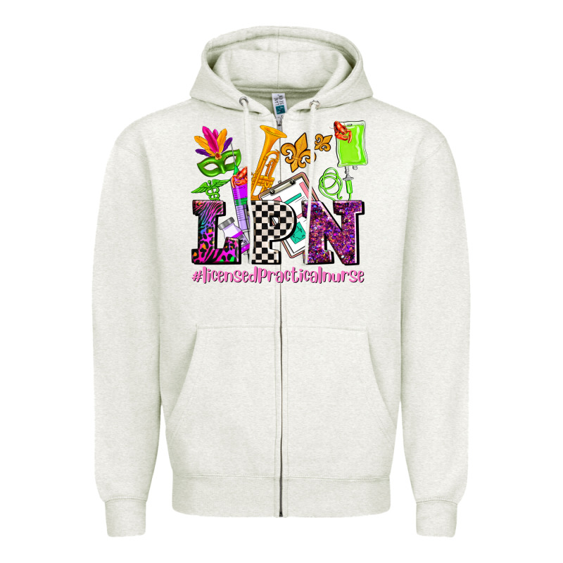 Mardi Gras Lpn Licensed Practical Nurse Zipper Hoodie by AdoDesignShop | Teevron