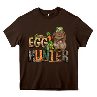Chocolate Brown Egg hunter with rabbit Easter Day Heavy Core Tee - HowdyJamesFarm
