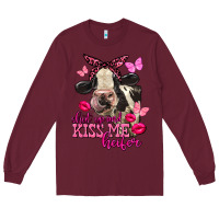 Burgundy Valentine's Day Shut Up And Kiss Me Heifer Holstein Cow Long Sleeve Tee - FaDigitalArtStudio