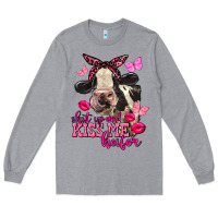 Heather Grey Valentine's Day Shut Up And Kiss Me Heifer Holstein Cow Long Sleeve Tee - FaDigitalArtStudio