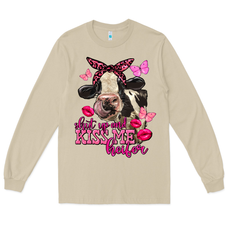 Valentine's Day Shut Up And Kiss Me Heifer Holstein Cow Long Sleeve Tee by FaDigitalArtStudio | Teevron