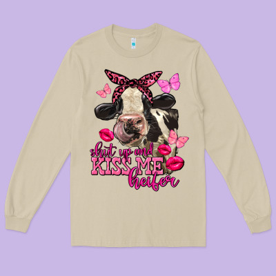 Valentine's Day Shut Up And Kiss Me Heifer Holstein Cow Long Sleeve Tee Designed By Fadigitalartstudio