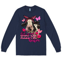 Navy Valentine's Day Shut Up And Kiss Me Heifer Holstein Cow Long Sleeve Tee - FaDigitalArtStudio