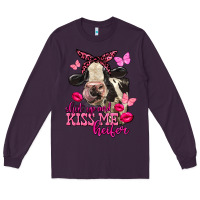 Plum Valentine's Day Shut Up And Kiss Me Heifer Holstein Cow Long Sleeve Tee - FaDigitalArtStudio