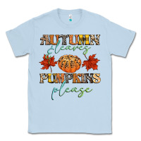 Dusty Blue autumn leaves and pumpkins please Classic Tee - CowGirlArtShop