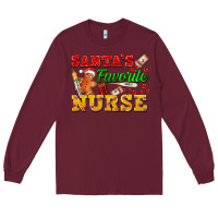 Burgundy Santa's Favorite Nurse Long Sleeve Tee - FaDigitalArtStudio
