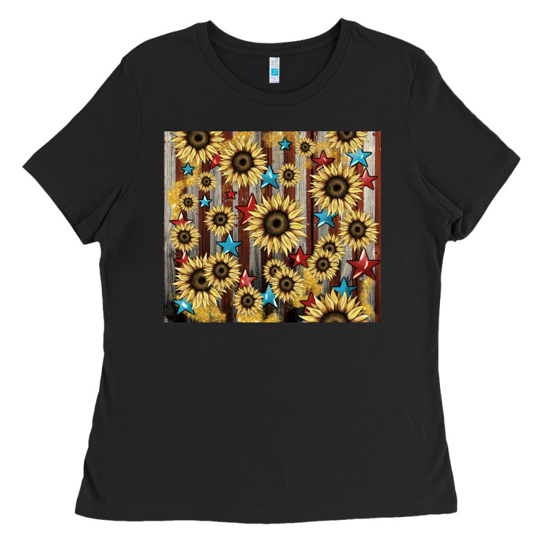 America Flag Sunflower Star Tumbler Ladies Tee by HowdyJamesFarm | Teevron
