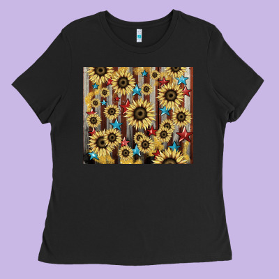 America Flag Sunflower Star Tumbler Ladies Tee Designed By Howdyjamesfarm
