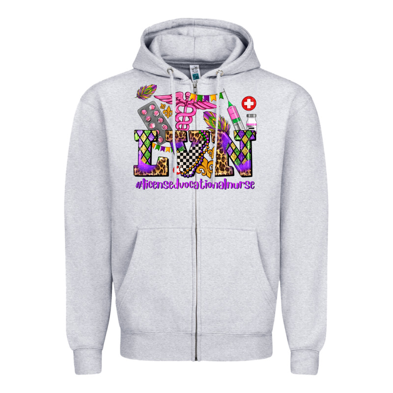 Mardi Gras  Lvn Licensed Vocational Nurse Zipper Hoodie by AdoDesignShop | Teevron