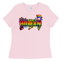 Bubblegum Pink We are all human Ladies Tee - CowGirlArtShop