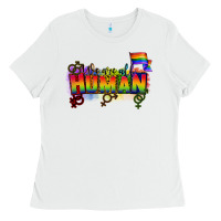 White We are all human Ladies Tee - CowGirlArtShop