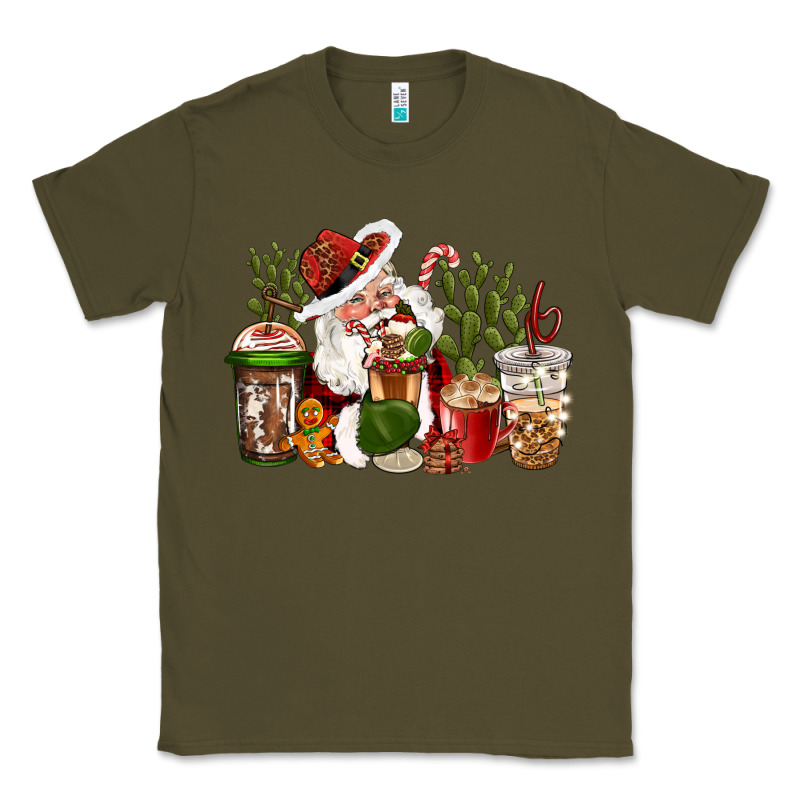Western Santa Cowboy Coffe Cups Christmas Classic Tee by CowGirlArtShop | Teevron