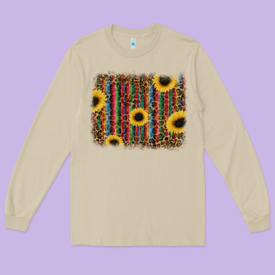 Sunflowers Serape Leopard Long Sleeve Tee Designed By Ranaportraitstore