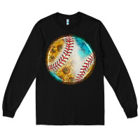 Black baseball with sunflower round earrings Long Sleeve Tee - BundleAndBundleShop