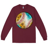 Burgundy baseball with sunflower round earrings Long Sleeve Tee - BundleAndBundleShop