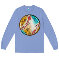 Colony Blue baseball with sunflower round earrings Long Sleeve Tee - BundleAndBundleShop