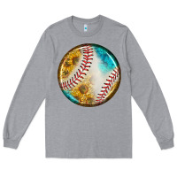Heather Grey baseball with sunflower round earrings Long Sleeve Tee - BundleAndBundleShop