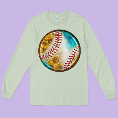 Baseball With Sunflower Round Earrings Long Sleeve Tee Designed By Bundleandbundleshop