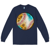 Navy baseball with sunflower round earrings Long Sleeve Tee - BundleAndBundleShop