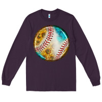 Plum baseball with sunflower round earrings Long Sleeve Tee - BundleAndBundleShop