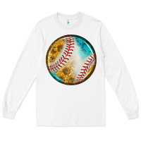 White baseball with sunflower round earrings Long Sleeve Tee - BundleAndBundleShop