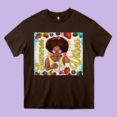 Summer Vibes Afro Kid Heavy Core Tee Designed By Tumblerdesignbyshophia