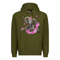 Army Green baby elephant with tutu Premium Hoodie - LillyAllenDesigns