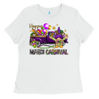White Happy Mardi carnival with truck Ladies Tee - HowdyJamesFarm
