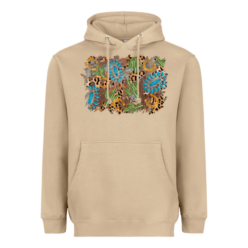 Horseshoe Leopard Gemstone Cactus Background Heavyweight Hoodie by AdoDesignShop | Teevron