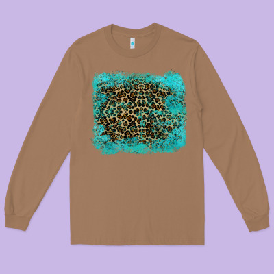 Leopard Turquoise Long Sleeve Tee Designed By Ranaportraitstore