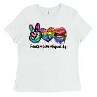 White Peace love equality LGBT+ Ladies Tee - CowGirlArtShop