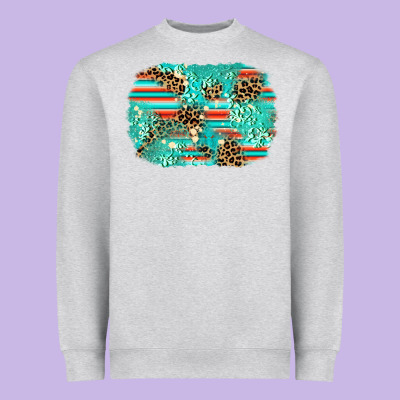 Leopard Turquoise Glitter Background Heavyweight Sweatshirt Designed By Adodesignshop