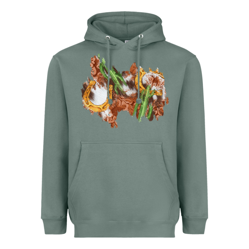 Horseshoe Cowhide Cactus Patch Heavyweight Hoodie by AdoDesignShop | Teevron