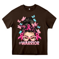 Chocolate Brown Warrior Cancer messy bun Cancer Awareness Heavy Core Tee - HowdyJamesFarm