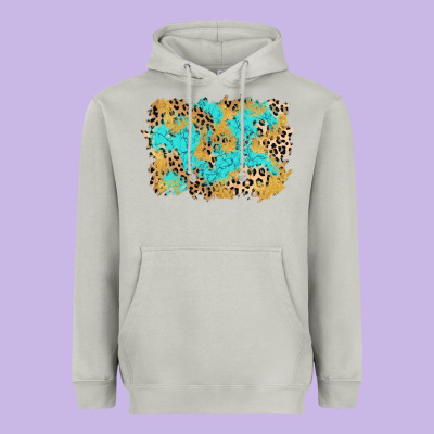 Glitter Leopard Turquoise Background Heavyweight Hoodie Designed By Adodesignshop