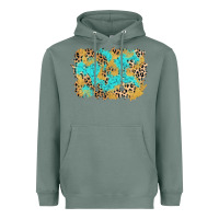 Sage glitter leopard turquoise background Heavyweight Hoodie - AdoDesignShop