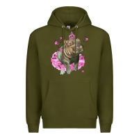 Army Green Baby Hippo With Tutu Premium Hoodie - LillyAllenDesigns