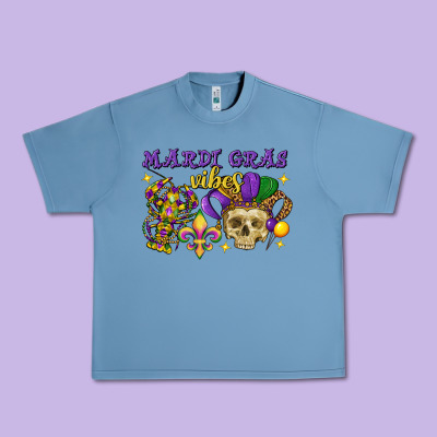 Mardi Gras Vibes Skull Urban Heavy Tee Designed By Fadigitalartstudio