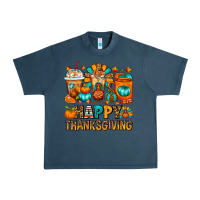 Midnight Navy Happy Thanksgiving Coffee Cups Urban Heavy Tee - FaDigitalArtStudio