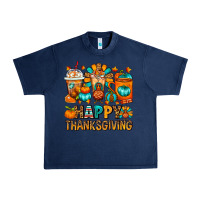 Navy Happy Thanksgiving Coffee Cups Urban Heavy Tee - FaDigitalArtStudio