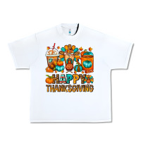 White Happy Thanksgiving Coffee Cups Urban Heavy Tee - FaDigitalArtStudio