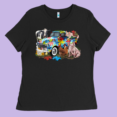 Autism Truck With Farm Animals Ladies Tee Designed By Cowgirlartshop