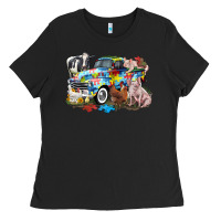 Black Autism truck with farm animals Ladies Tee - CowGirlArtShop