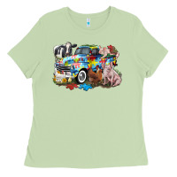 Matcha Autism truck with farm animals Ladies Tee - CowGirlArtShop