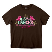 Chocolate Brown Heal Cancer Luke 1:37 cross Cancer Awareness Heavy Core Tee - HowdyJamesFarm